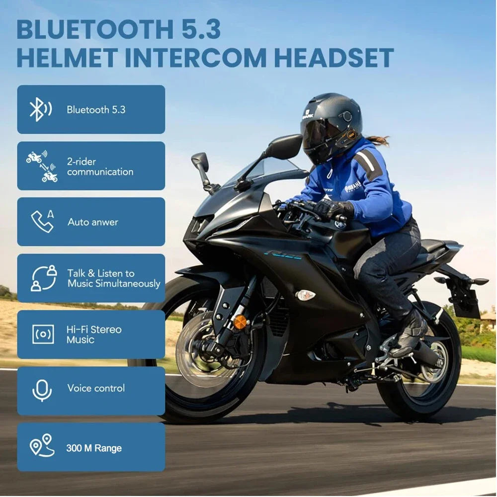 Bluetooth 5.3 Motorcycle Helmet Intercom Headset