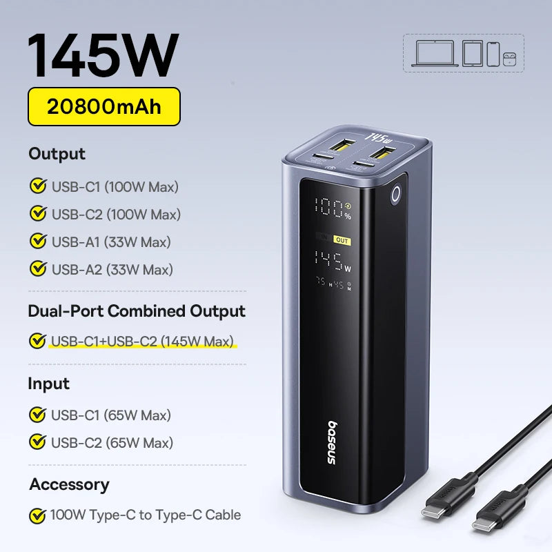 145W Fast Charging Portable Power Bank 20800mAh