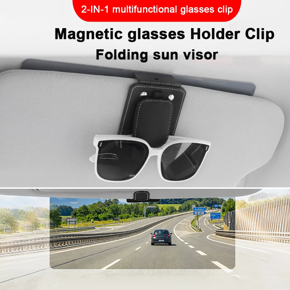Magnetic Sun Visor Glasses Holder and Anti Glare Folding Shield