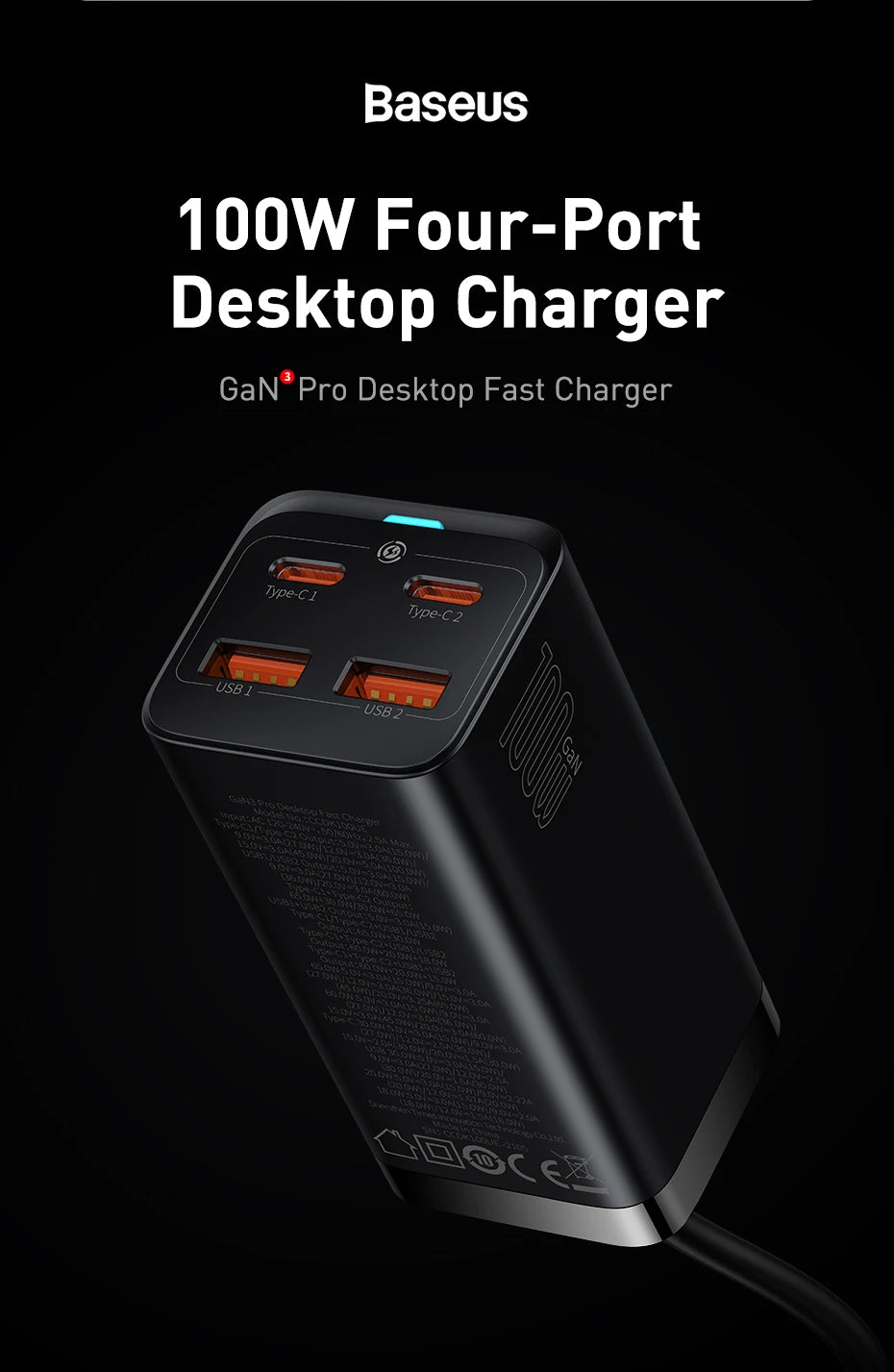 4-Port GaN Desktop Fast Charger for Laptops and Phones