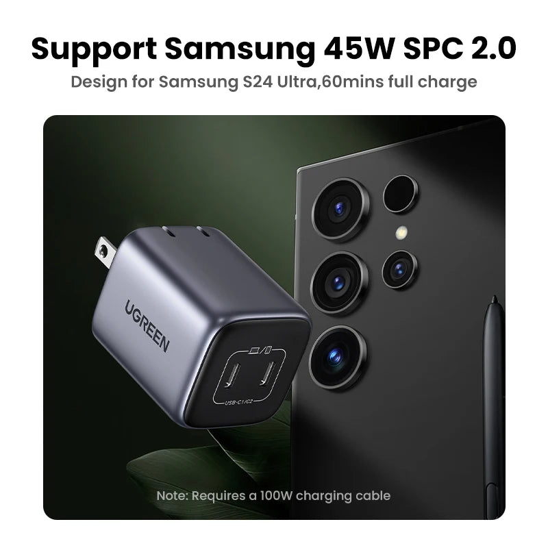 45W Dual USB-C GaN Fast Wall Charger for Smartphones and Tablets