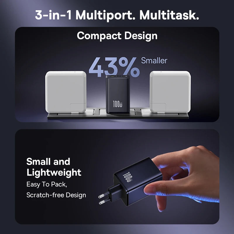 100W GaN USB-C Fast Wall Charger for Laptops and Smartphones