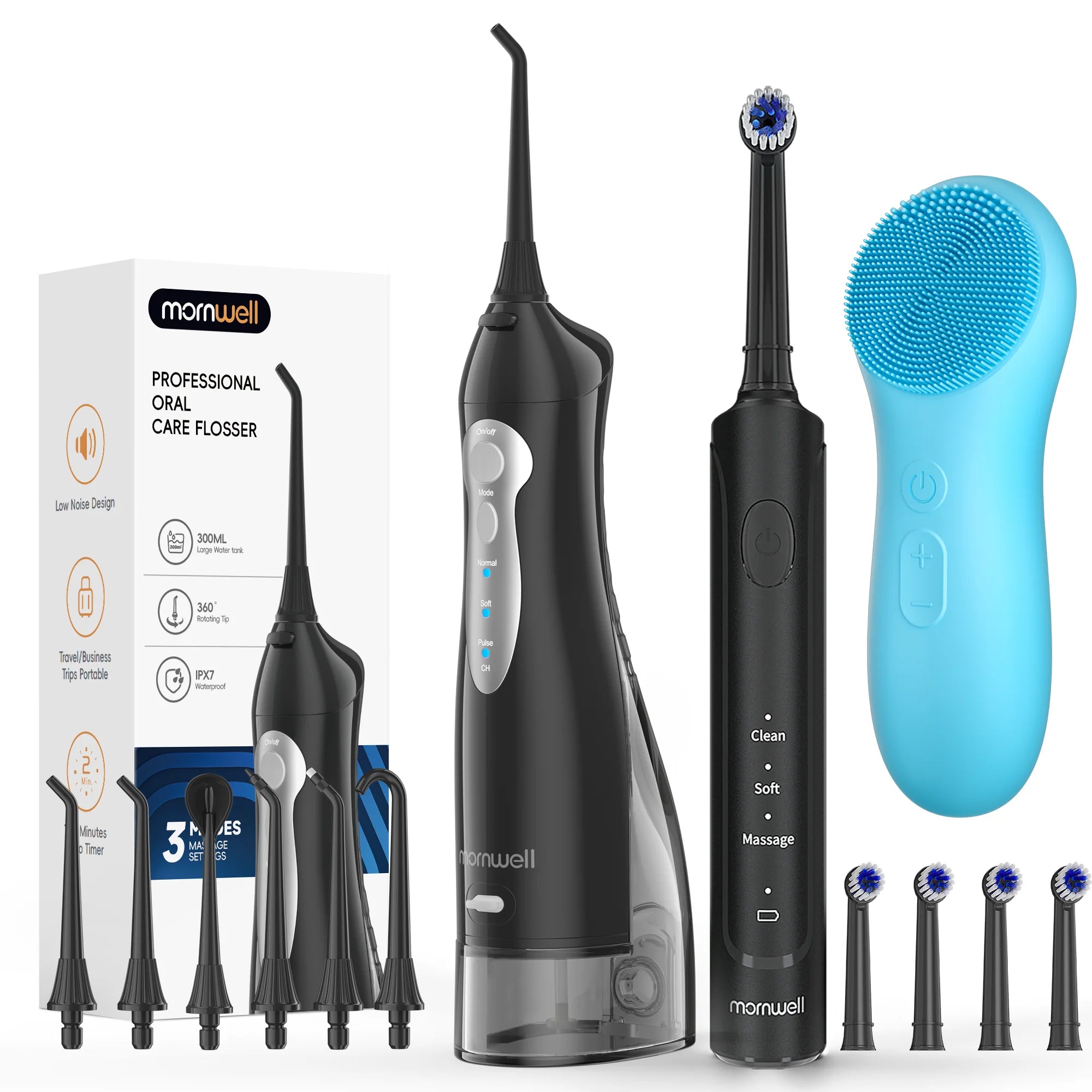 3-in-1 Oral Hygiene Kit: Flosser, Toothbrush & Facial Cleanser - 29