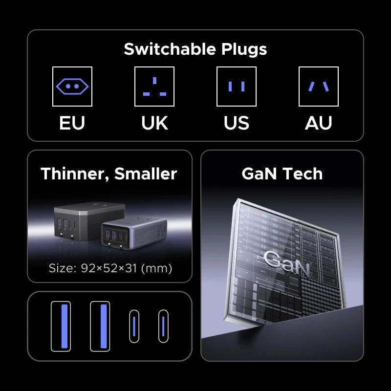45W GaN Universal Travel Adapter with 4 Ports