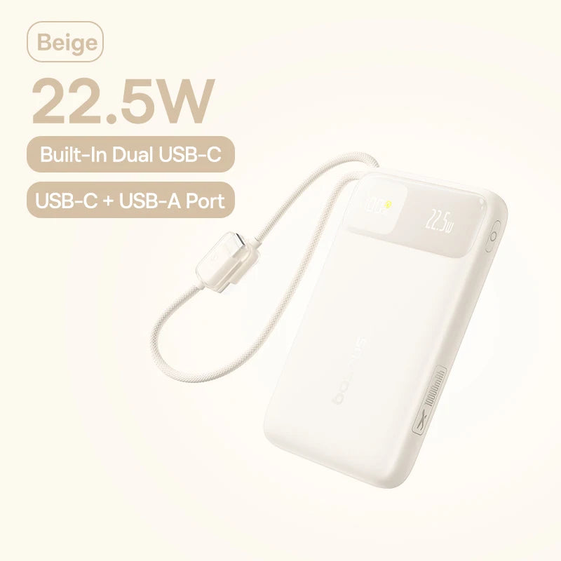 10000mAh Portable Power Bank with Dual Built-in USB-C Cables
