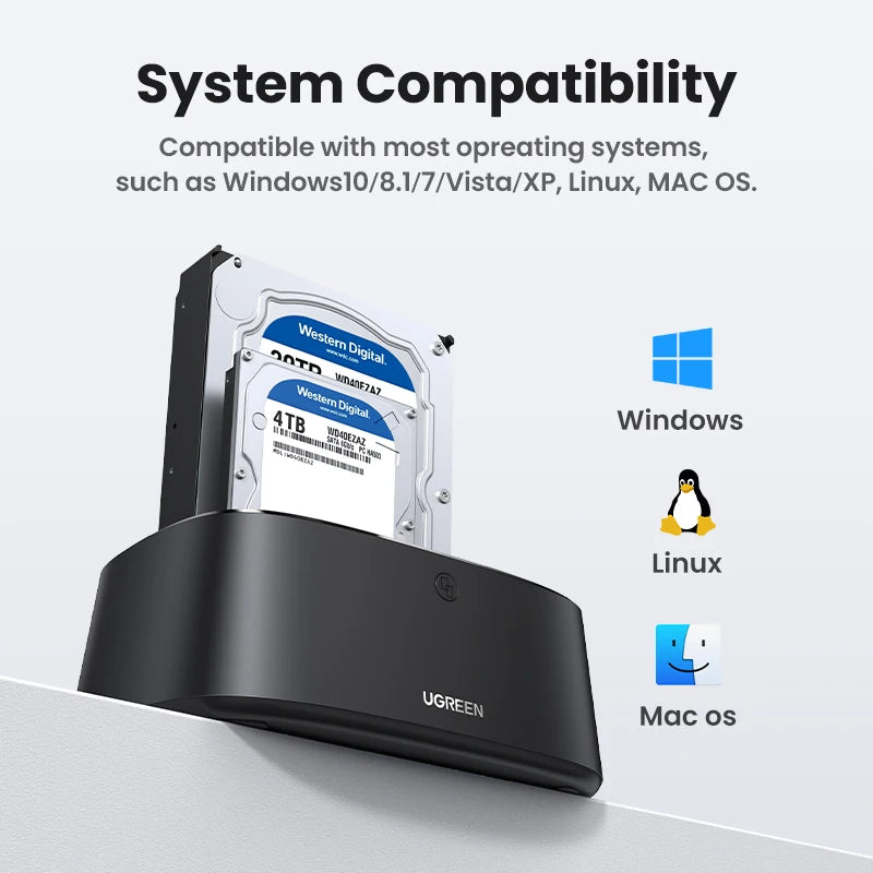 Dual Bay Hard Drive Docking Station for 2.5/3.5 Inch SATA SSD HDD - 6