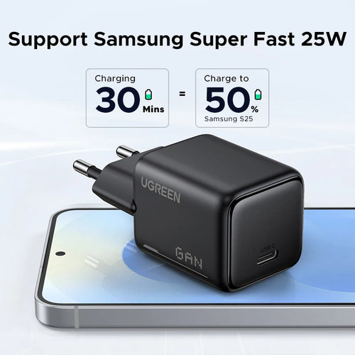 25W GaN USB-C Fast Wall Charger for Smartphones and Tablets