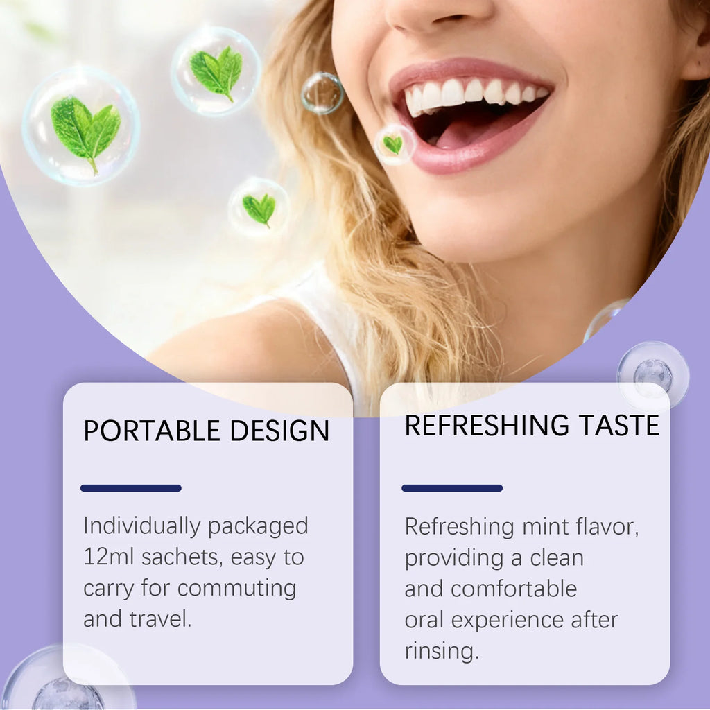 Portable Single-Use Purple Mouthwash Sachets for Fresh Breath