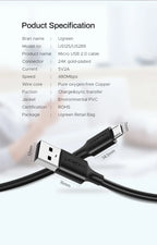 Fast Charging Micro USB Cable for Android and Tablets