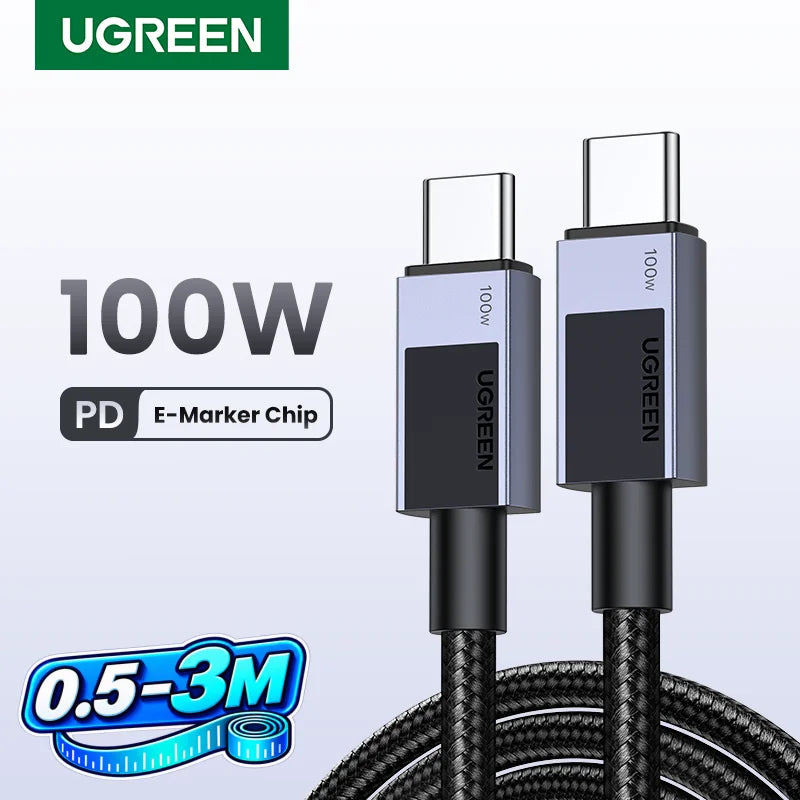 100W USB-C to USB-C Fast Charging Cable for Laptops and Smartphones