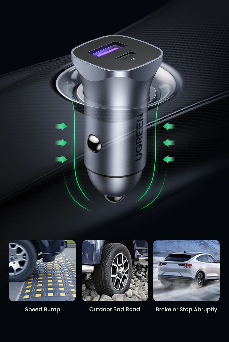 30W Dual Port Fast Car Charger with PD 3.0 and QC 4.0 - 18