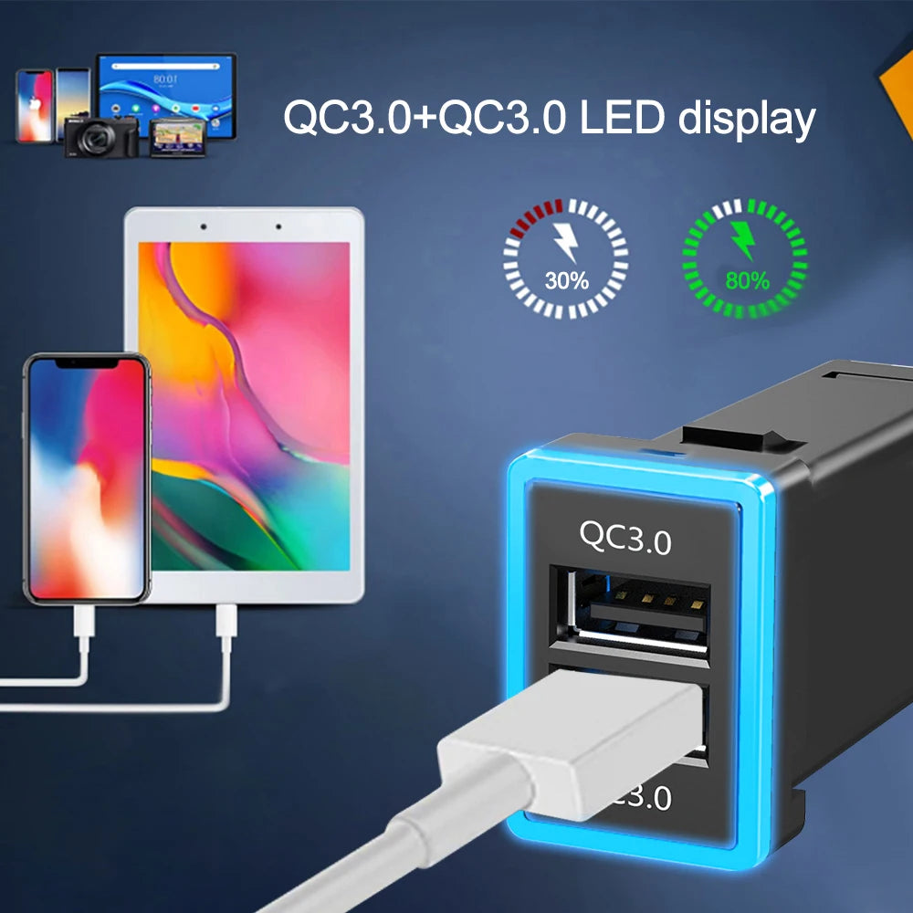 Dual USB PD QC3.0 Fast Car Charger for Toyota 33x23mm