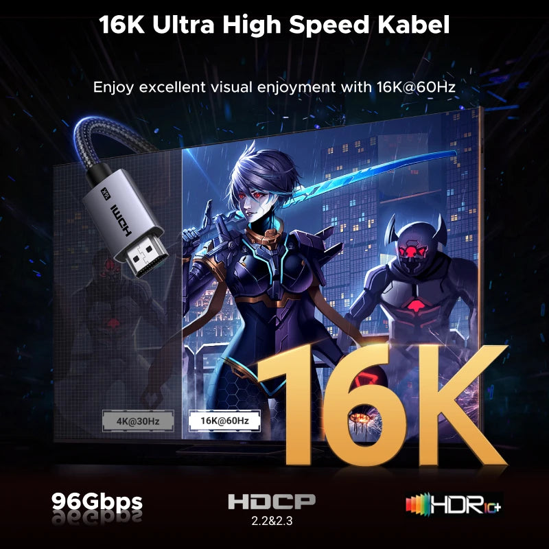 16K Ultra High Speed HDMI 2.2 Cable for Gaming and Home Theater