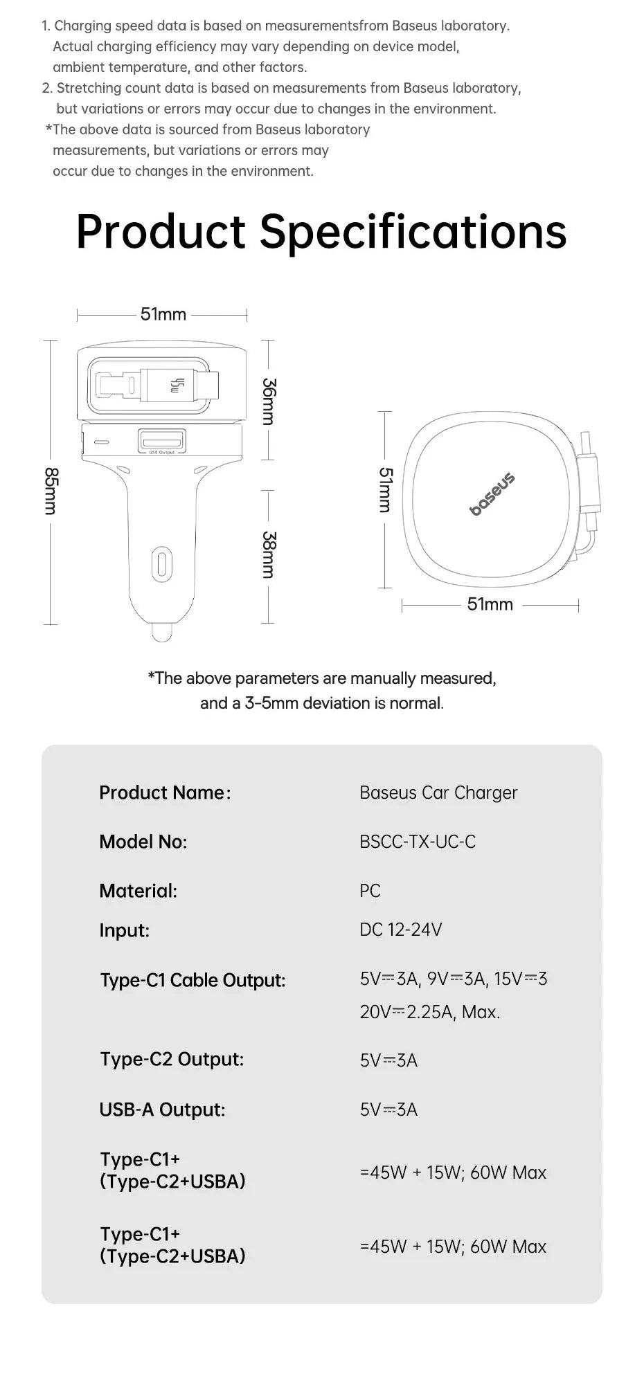 60W Retractable Fast Car Charger with 3 Ports - 21