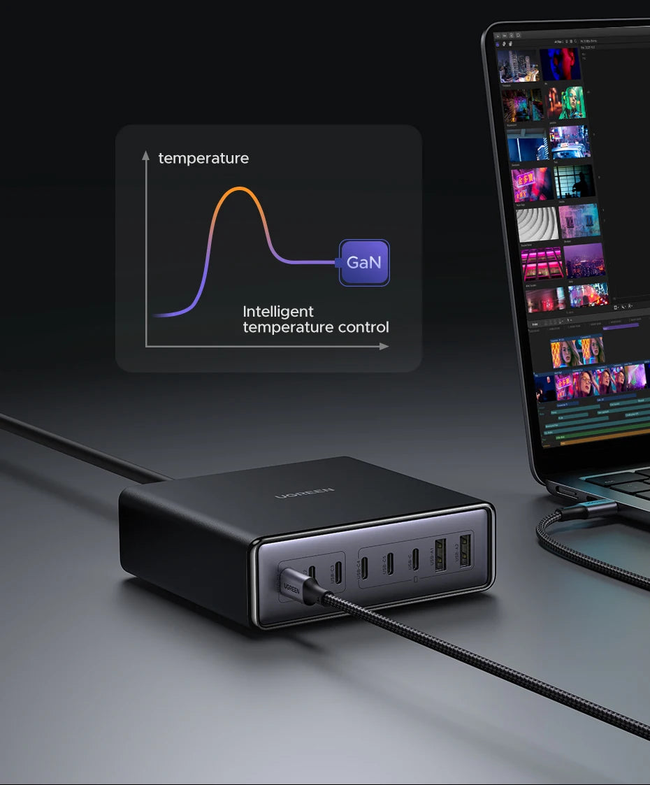 200W GaN Desktop Fast Charging Station for Laptops and Phones