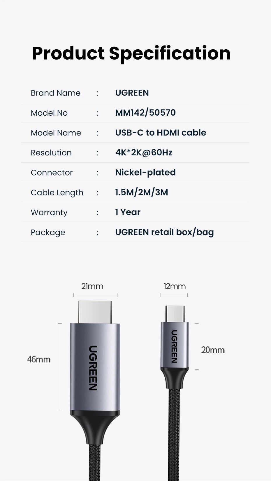 4K 60Hz USB-C to HDMI Adapter Cable for Laptops and Smartphones - 21