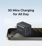 30W GaN Fast Wall Charger with 3 Ports for Smartphones and Tablets