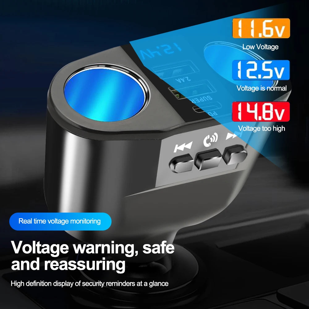 Car Cigarette Lighter Splitter PD USB Charger Bluetooth 5.0 FM Adapter