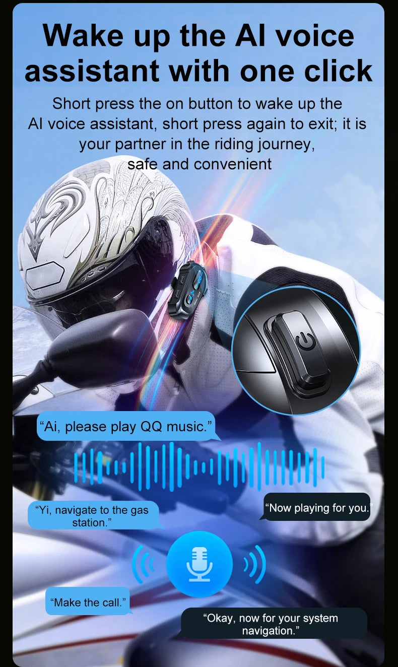 Bluetooth 5.4 Motorcycle Helmet Intercom Headset