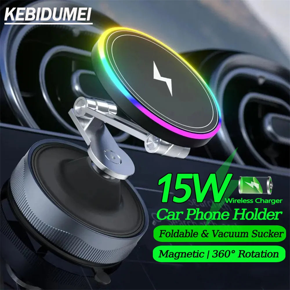 15W Magnetic Wireless Car Charger and Suction Phone Mount