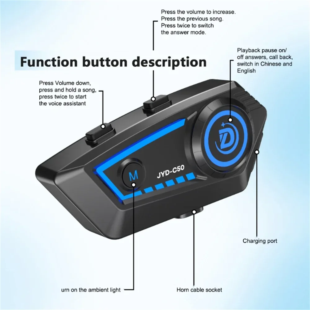 Motorcycle Helmet Bluetooth 5.4 Headset with RGB Lights IPX67 Waterproof