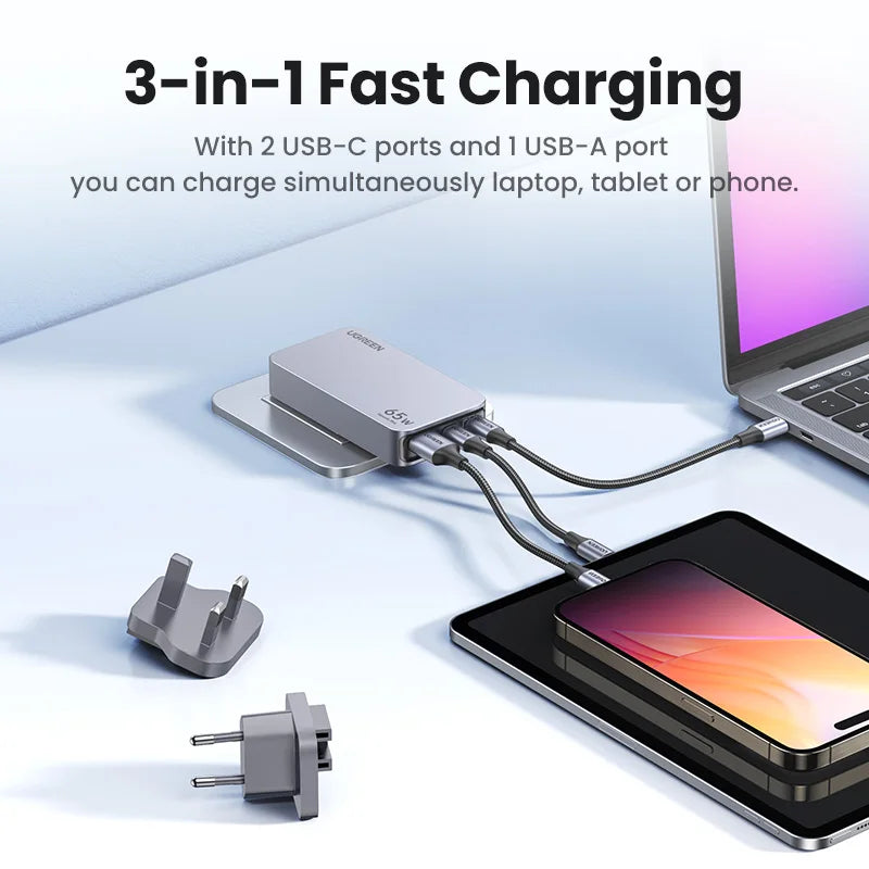 65W GaN Fast Wall Charger for Laptops and Smartphones