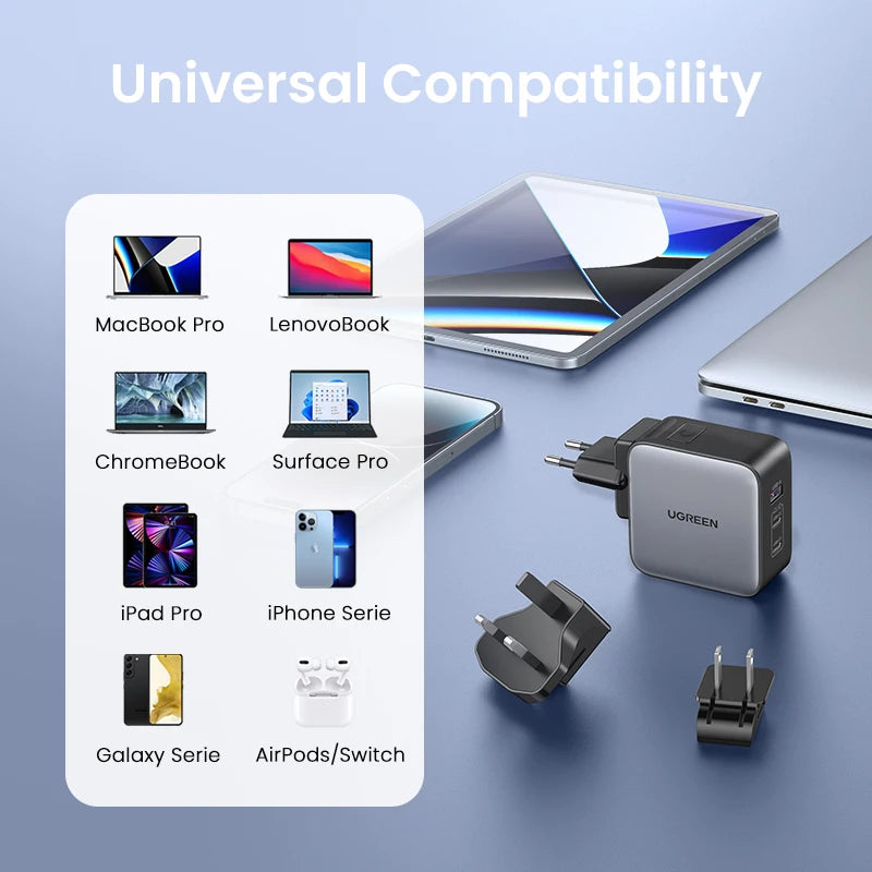 65W GaN Universal Travel Adapter with USB-C and USB-A Ports