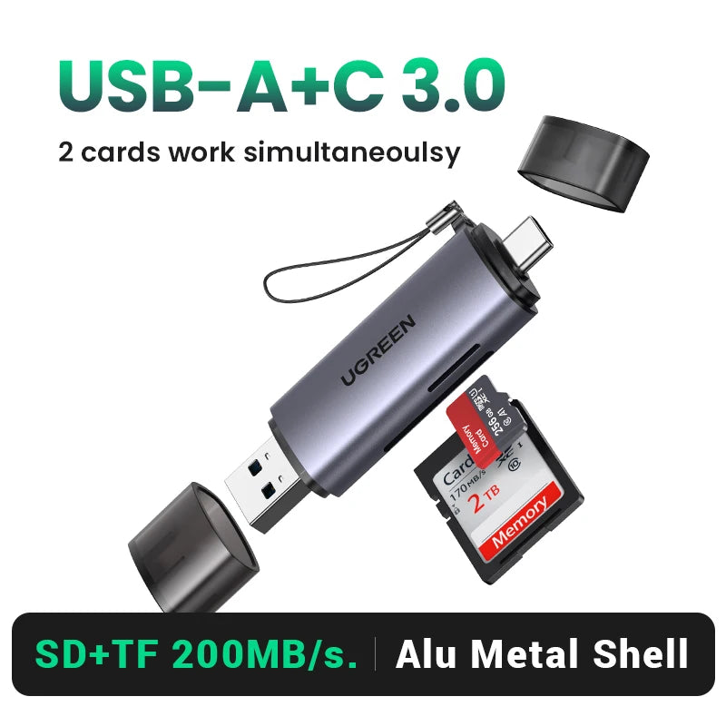 USB 3.0 and USB-C Dual Slot SD and TF Memory Card Reader