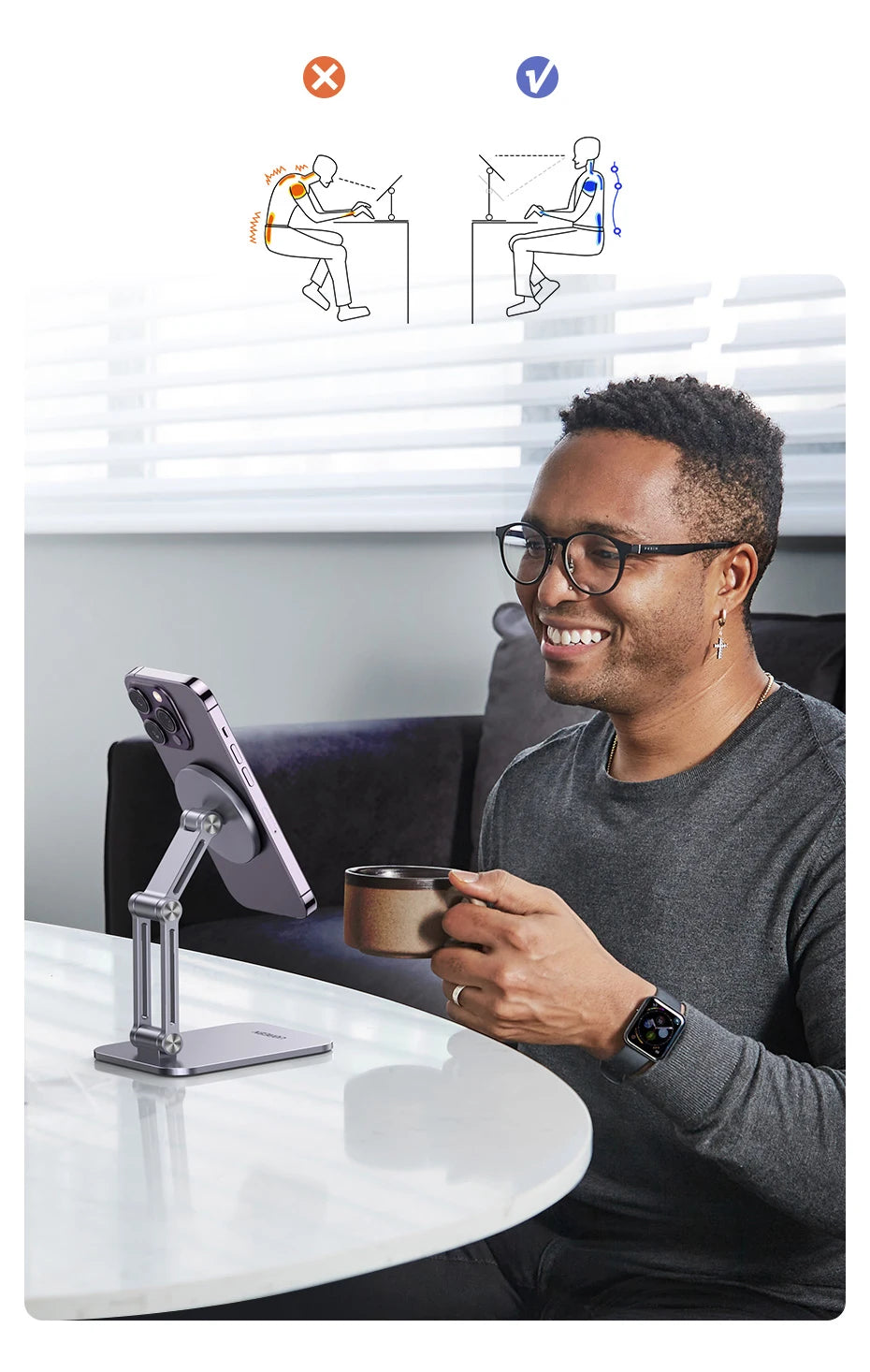 Adjustable Magnetic Aluminum Phone Stand for Desk
