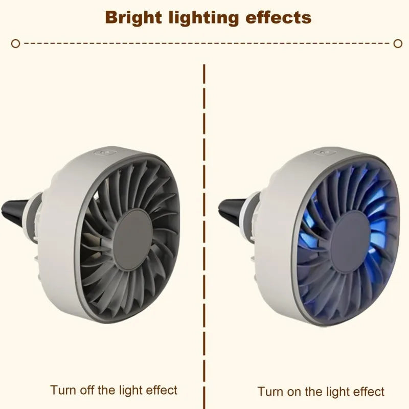 Portable 5V USB Car Air Vent Cooling Fan with 3 Gears and RGB Light