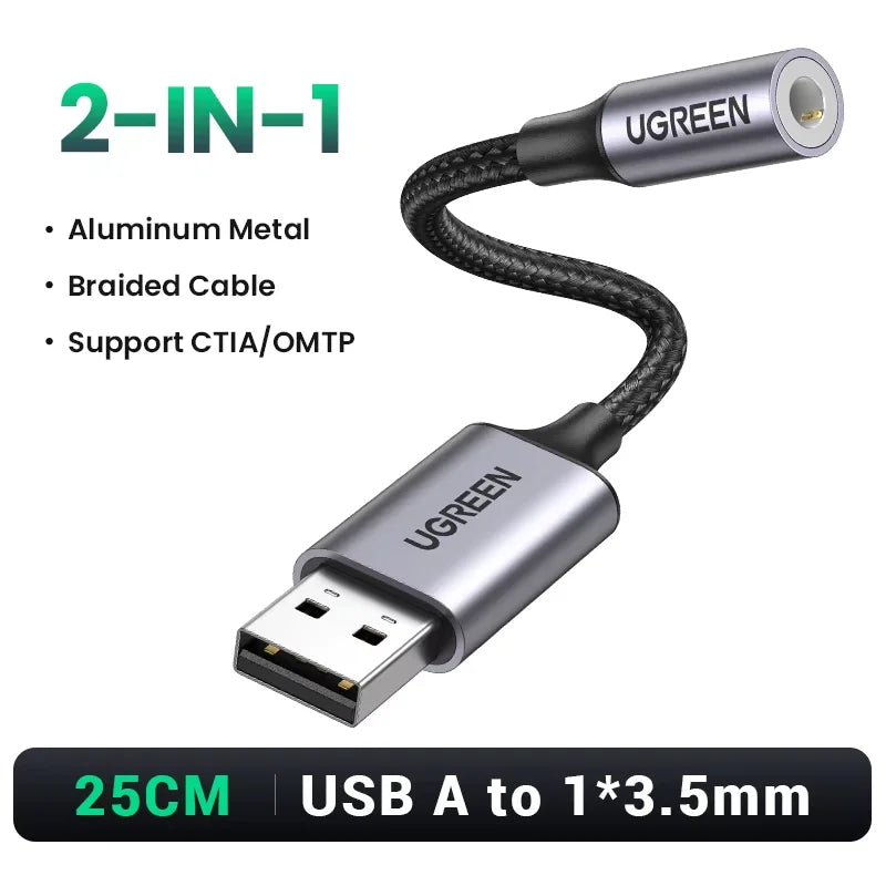 USB to 3.5mm External Sound Card Audio Adapter