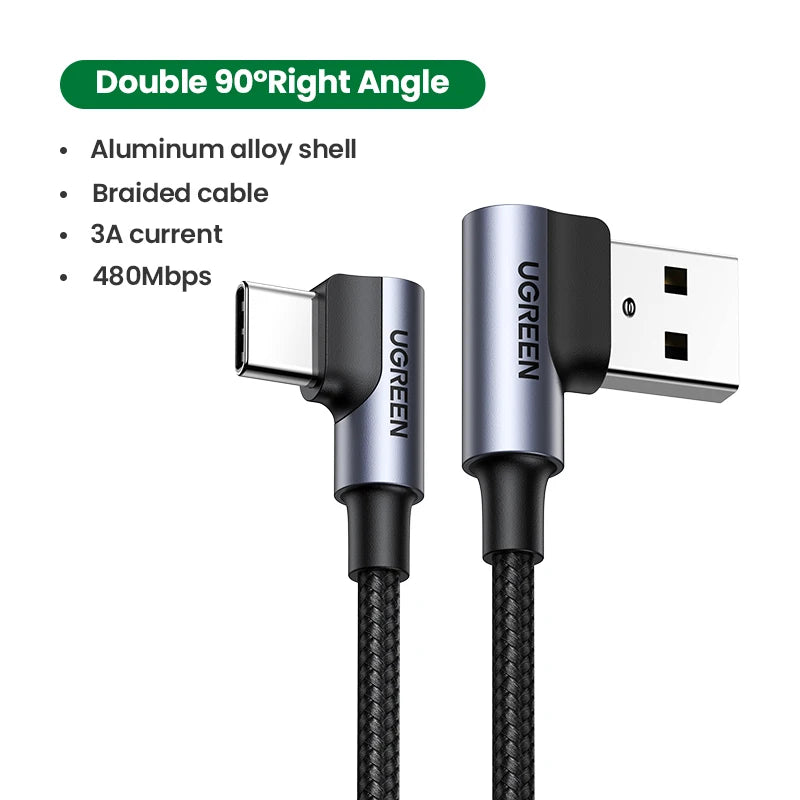 90-Degree USB-C Fast Charging and Data Sync Cable - 22
