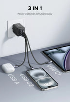 45W GaN Fast Wall Charger with Dual USB-C and USB-A Ports