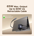 65W GaN Fast Wall Charger with Built-in Retractable USB-C Cable