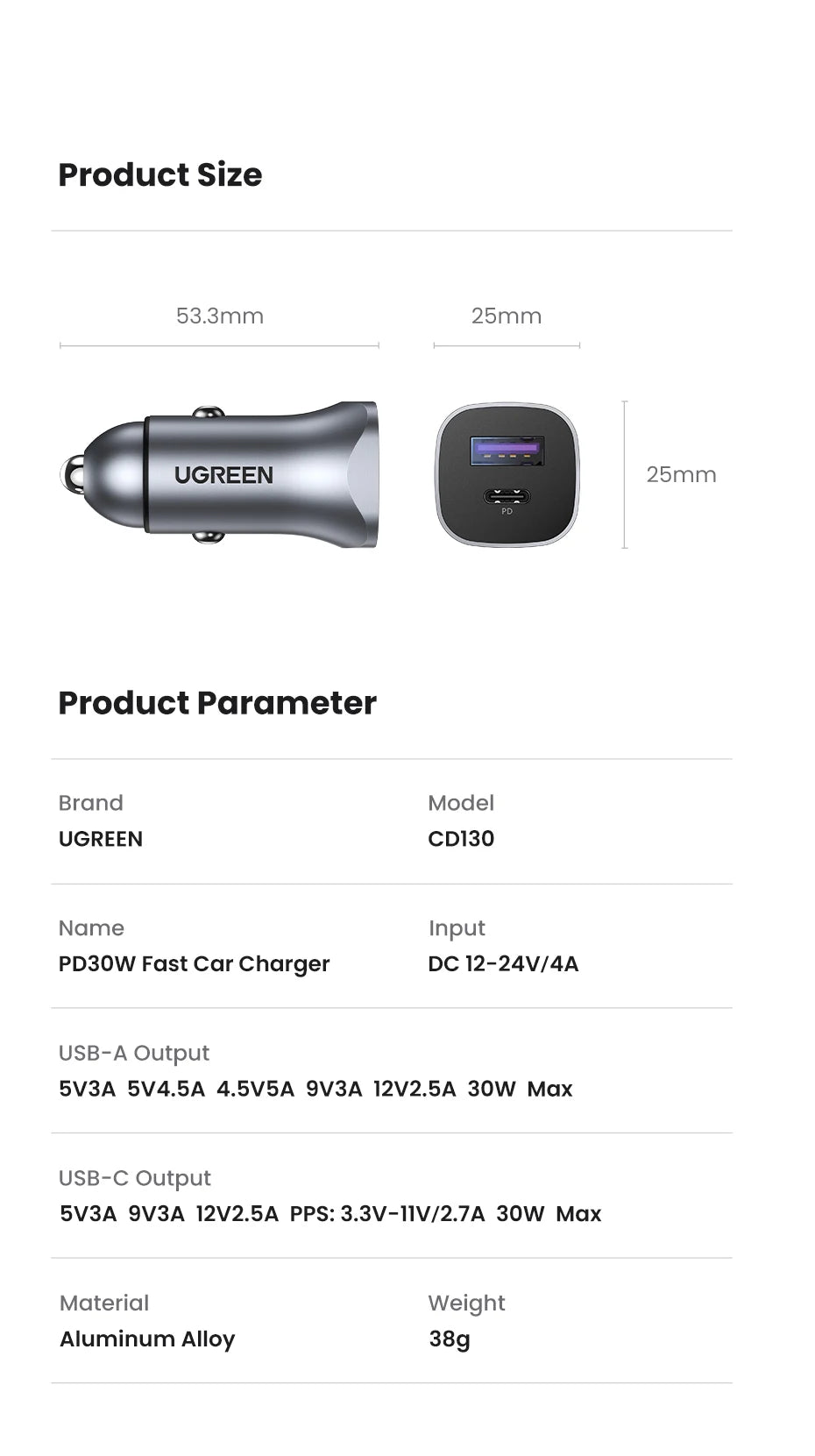 30W Dual Port Fast Car Charger with PD 3.0 and QC 3.0 - 21