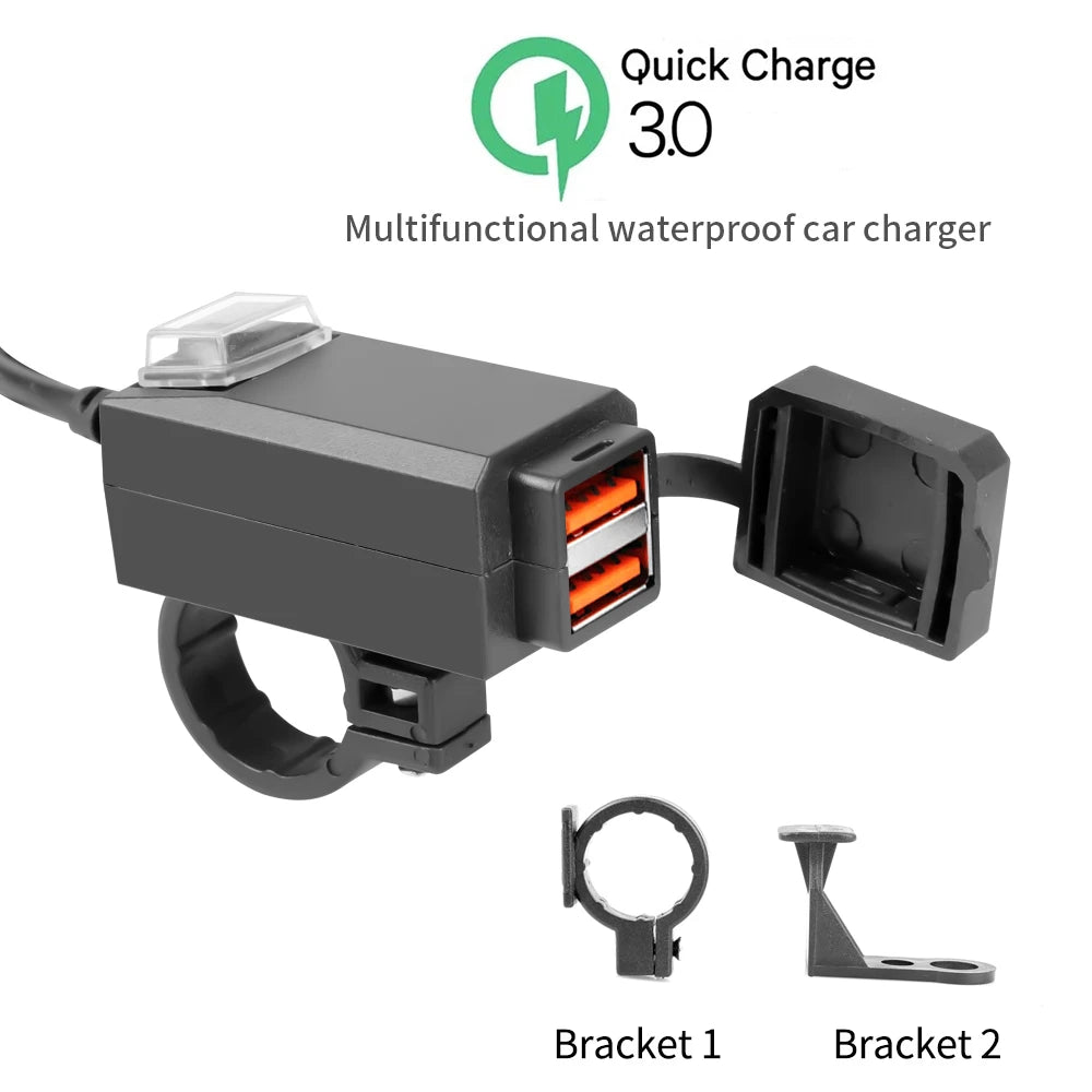Waterproof Motorcycle Dual USB Charger with Quick Charge 3.0 - 10