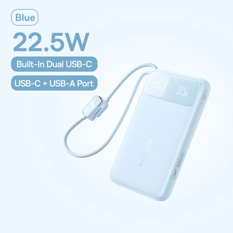 10000mAh Portable Power Bank with Dual Built-in USB-C Cables