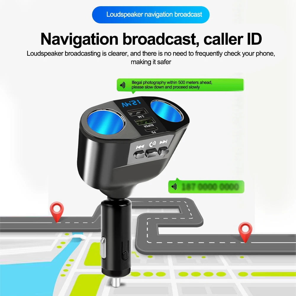 Car Cigarette Lighter Splitter PD USB Charger Bluetooth 5.0 FM Adapter