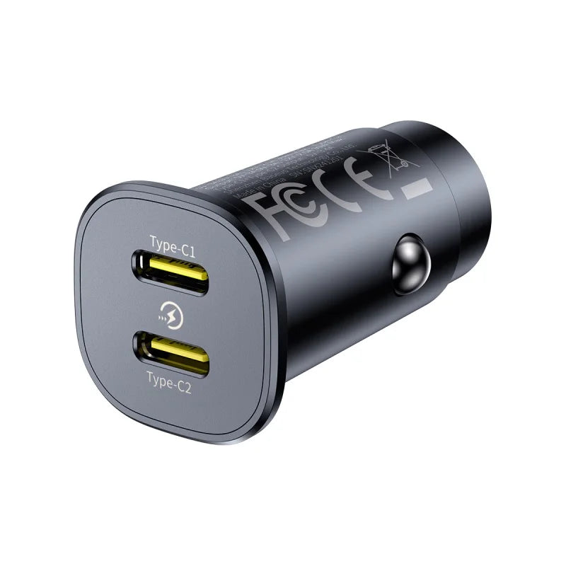 30W Dual Port Fast Car Charger USB and Type-C
