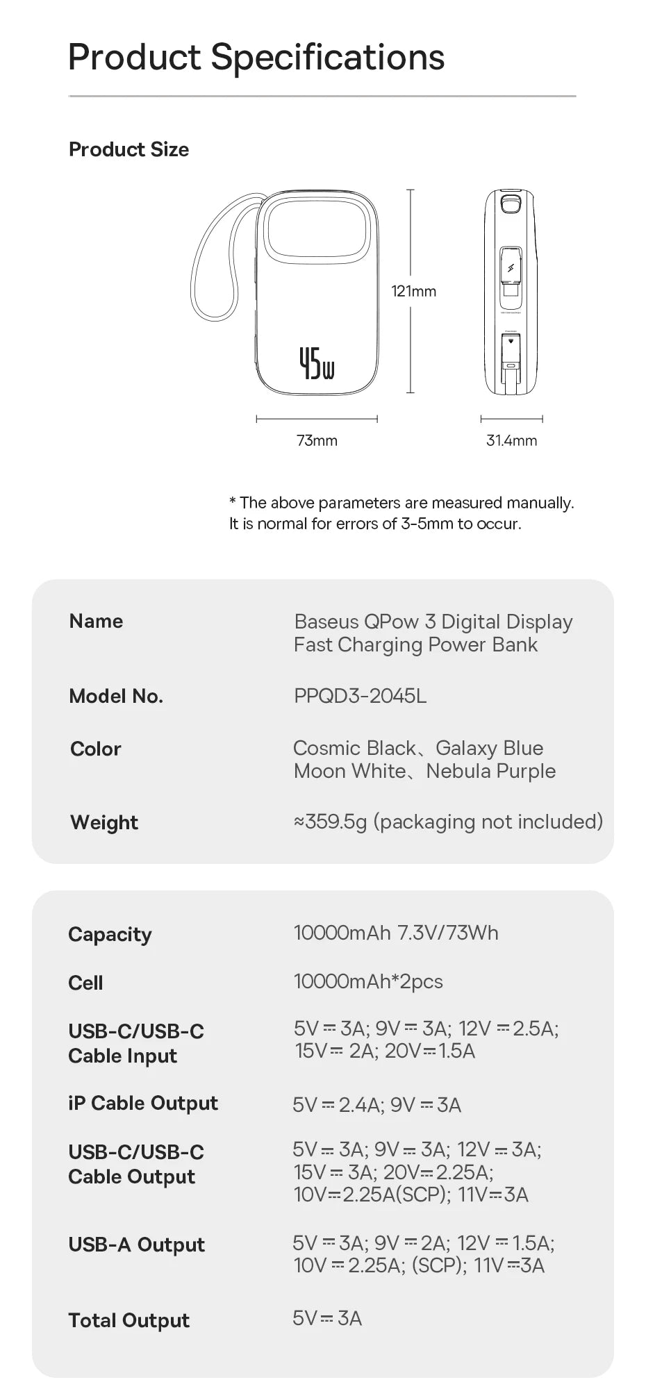 45W Fast Charging Power Bank with Built-in Cables - 23