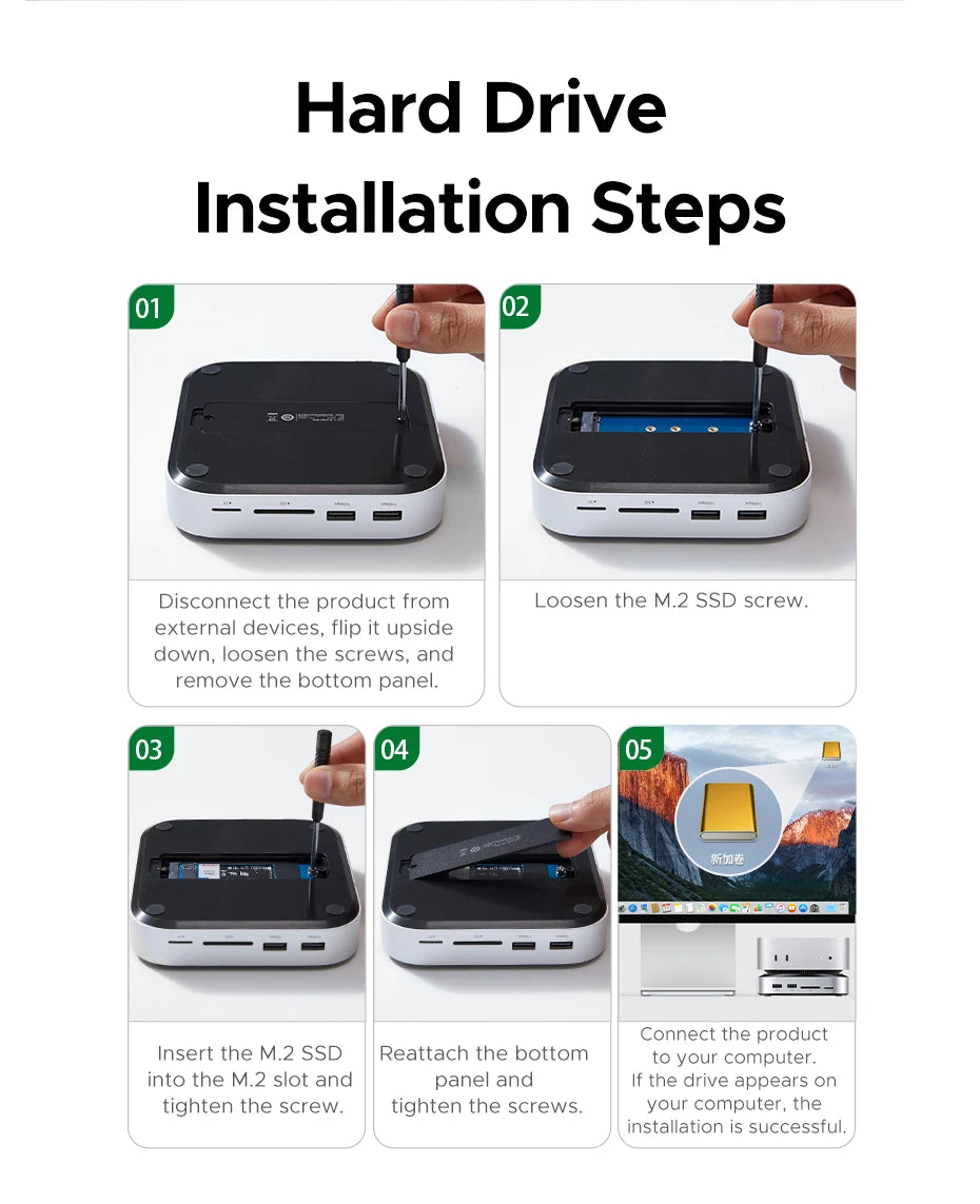 11-in-1 Docking Station for Mac Mini M4 with M.2 SSD Enclosure