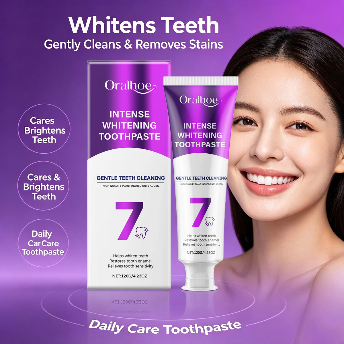 Intense Whitening Toothpaste for Stain Removal and Sensitive Teeth