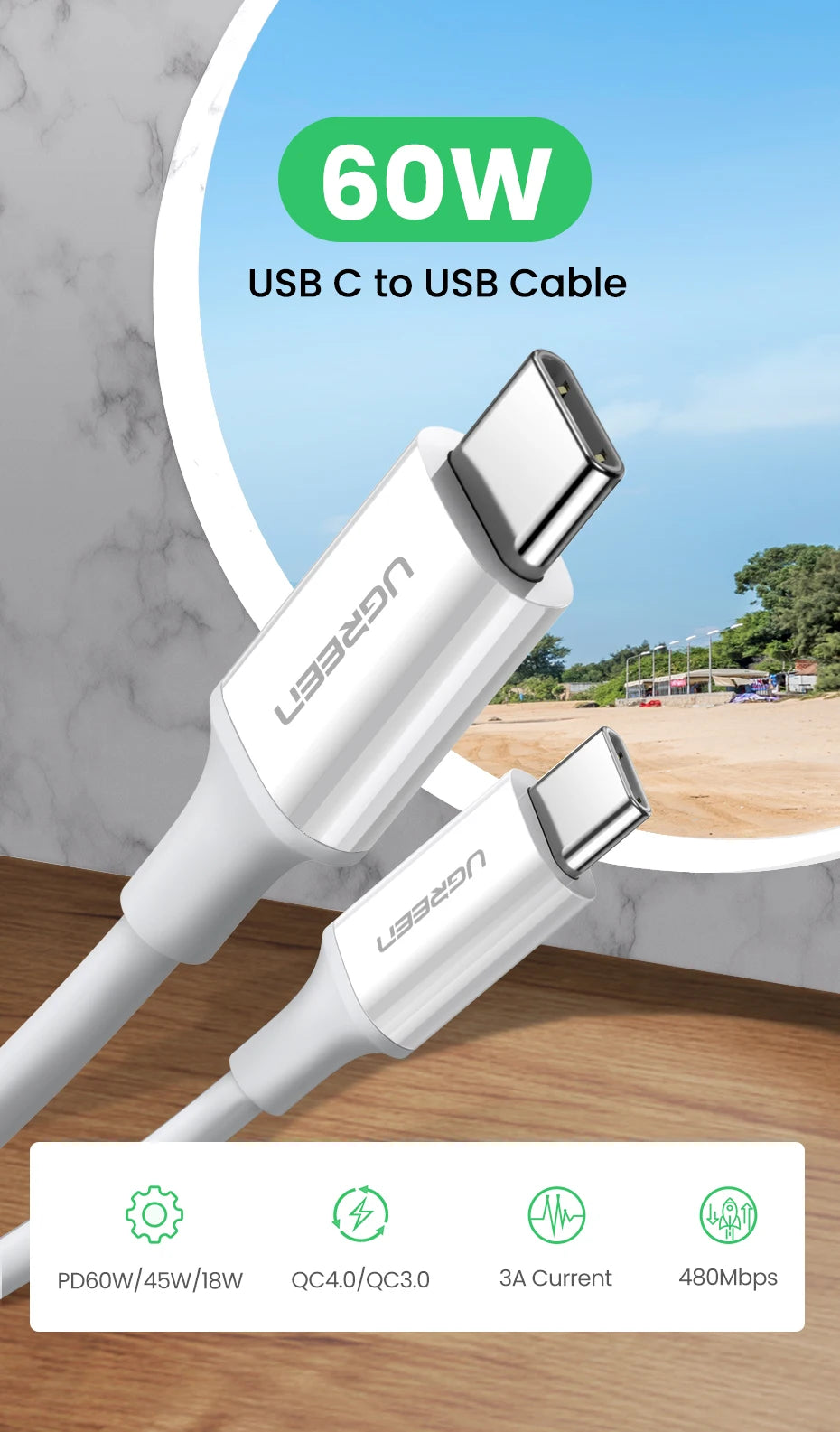 60W USB-C to USB-C Fast Charging Data Cable - 7