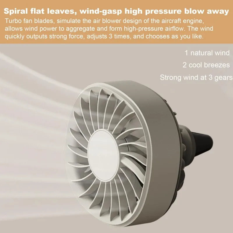 Portable 5V USB Car Air Vent Cooling Fan with 3 Gears and RGB Light