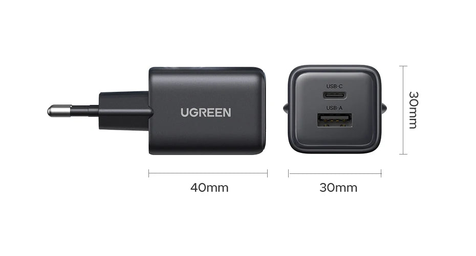 20W GaN Dual-Port USB-C and USB-A Fast Wall Charger - 20