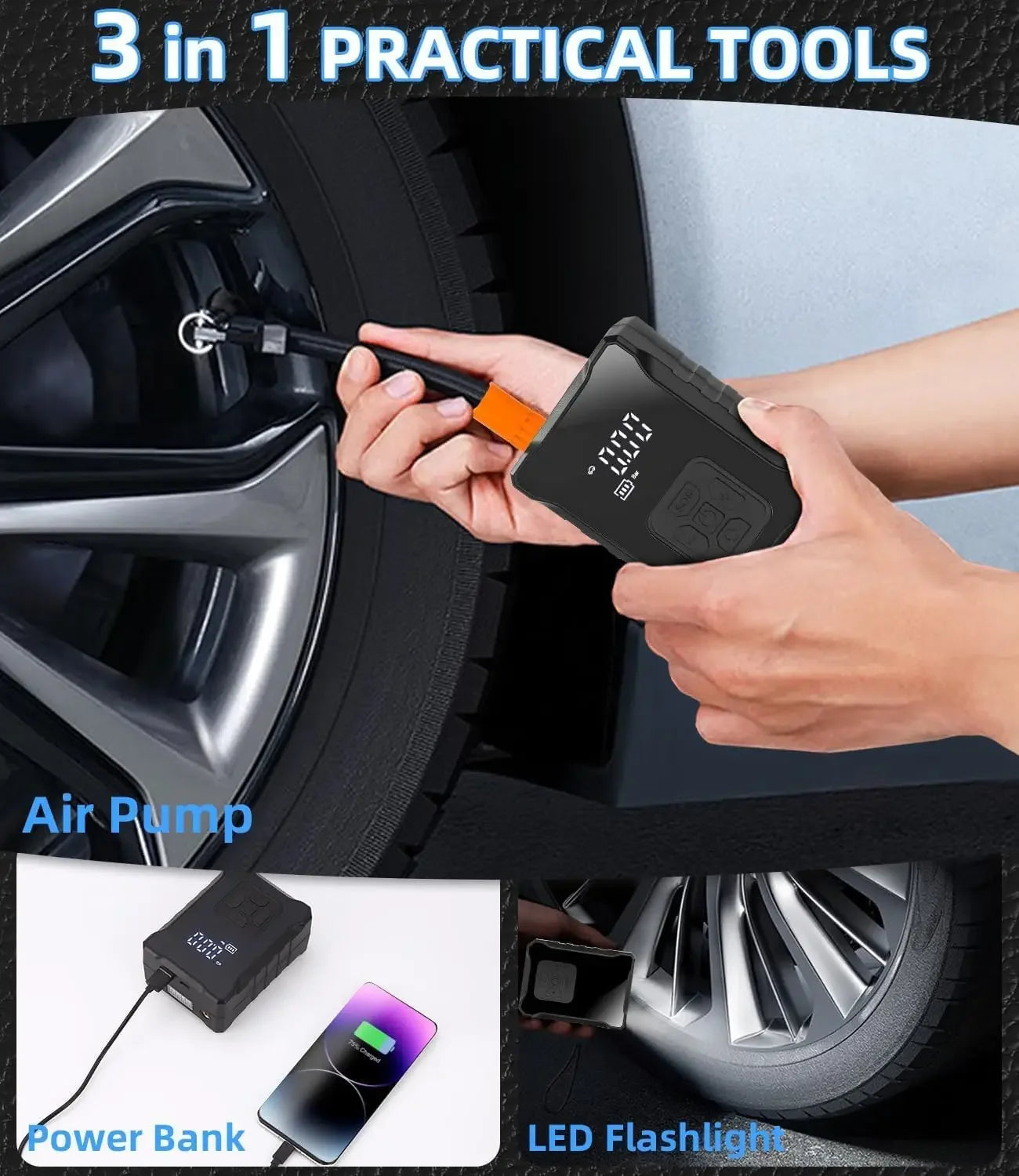 150PSI Portable Cordless Electric Tire Inflator Air Compressor Pump