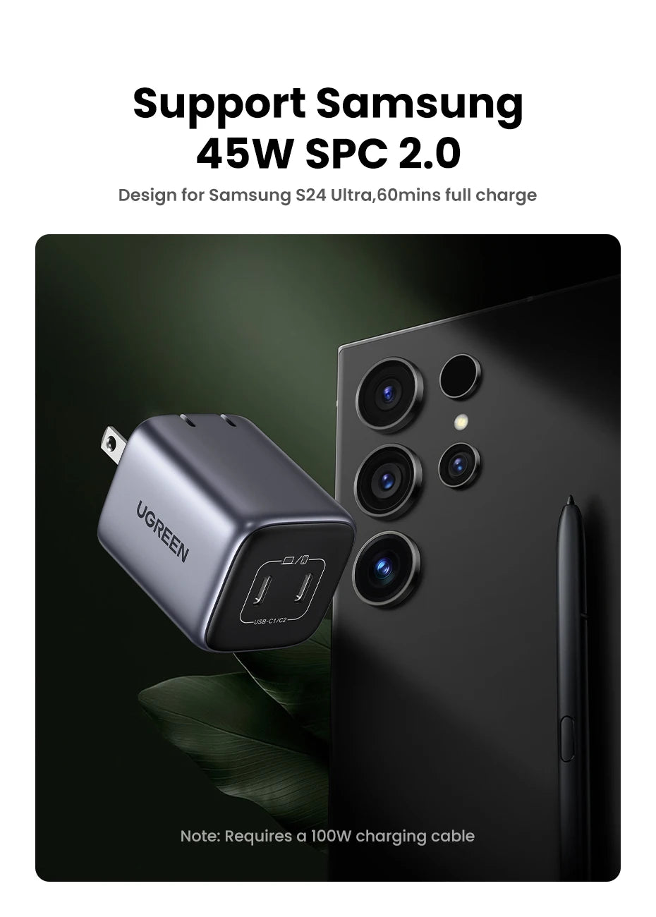 45W Dual USB-C GaN Fast Wall Charger for Smartphones and Tablets