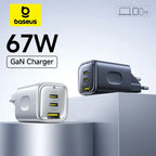 67W GaN Fast Charger with 3 Ports for Laptops and Smartphones