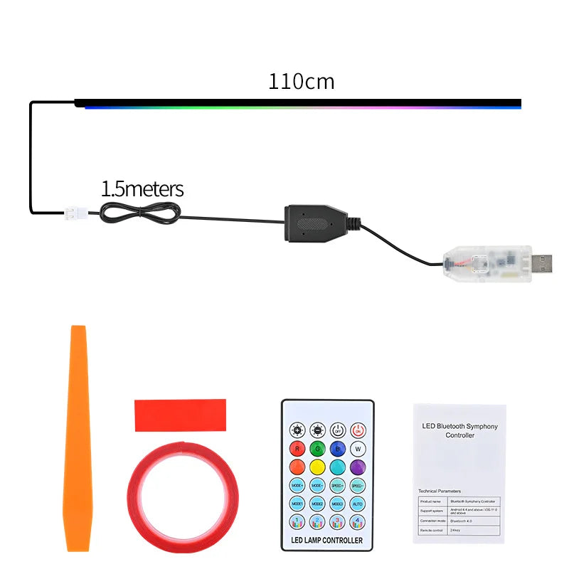 RGB LED Interior Car Ambient Light Strip Kit with App Control