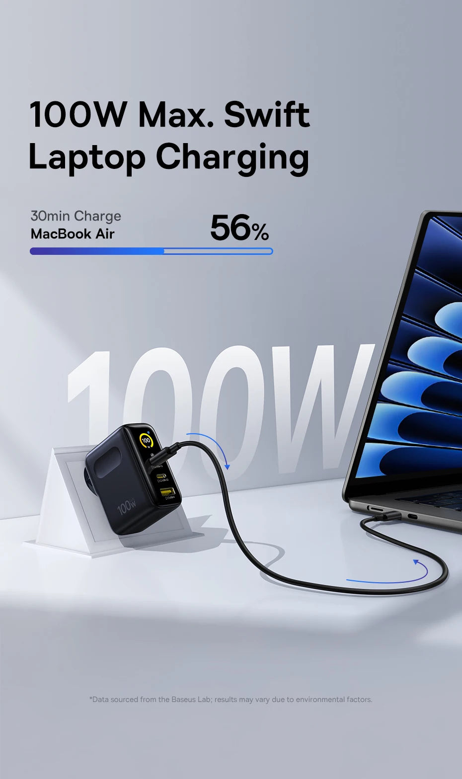 100W GaN Fast Charger with Digital Power Display and Foldable Plug